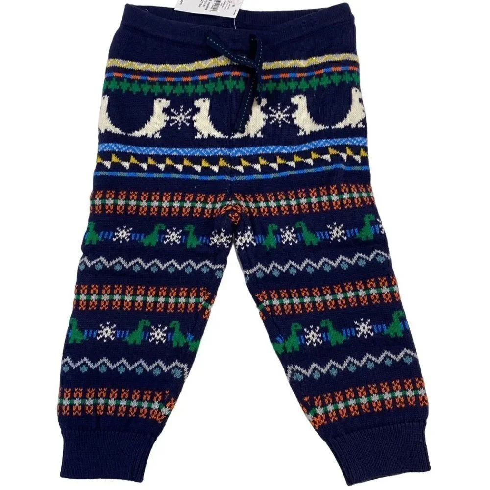 Baby Gap Navy Dinosaur Fair Isle Sweater Pants 12-18 Months NWT